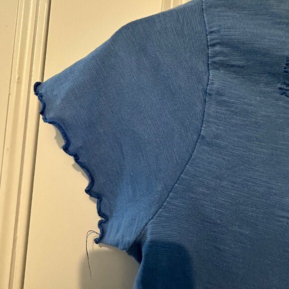 Coldwater Creek Blue Embroidered Cotton Short Sleeve Tie Neck Top S - Picture 6 of 7